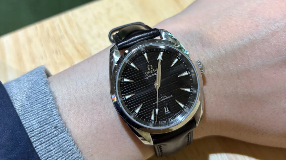 Omega Seamaster Aqua Terra 150M用 ブラック コードバン 同系色ステッチ時計ベルト革