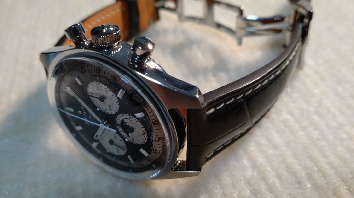 ゼニス クロノマスター オリジナル トリプルカレンダー ホディンキー用 クロコダイル革時計ベルト革オーダー