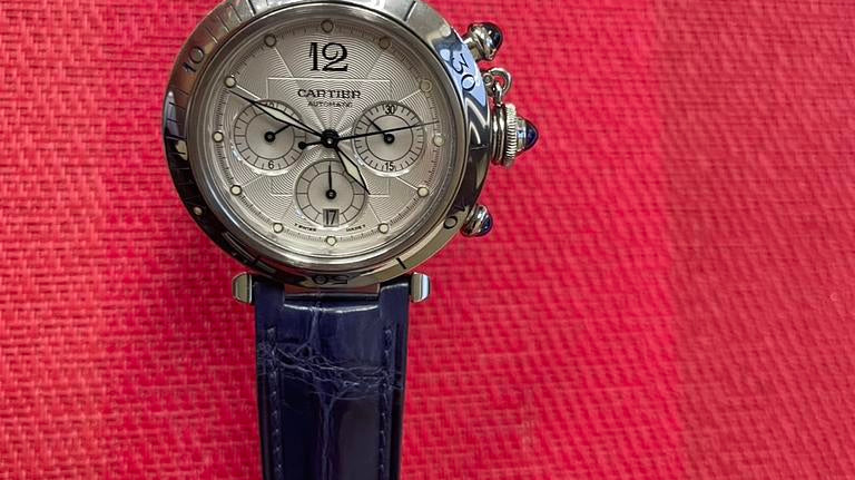 カルティエ CARTIER パシャ用 凹型ネイビークロコダイル革時計ベルト革オーダー