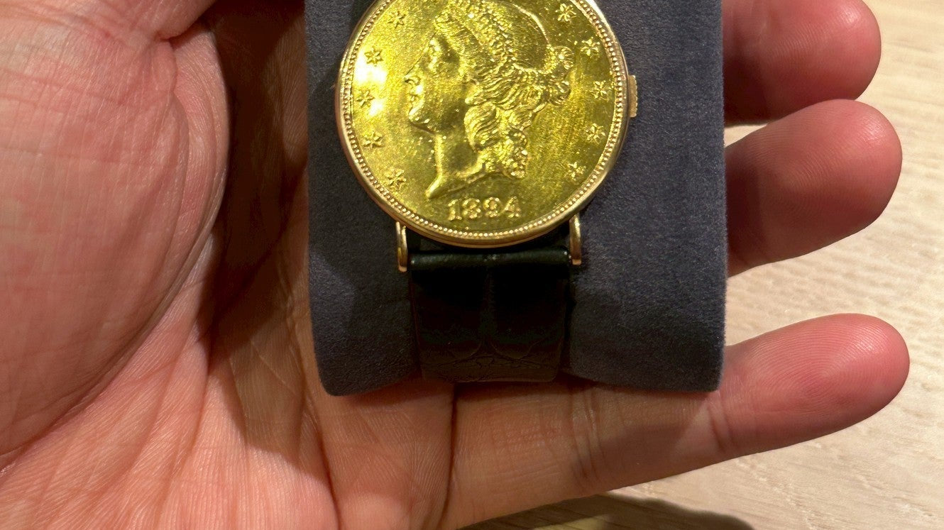 ピアジェ コインウォッチ 20ドル 1894年用 ブラッククロコダイルレザーストラップ ヘリ返し仕立て