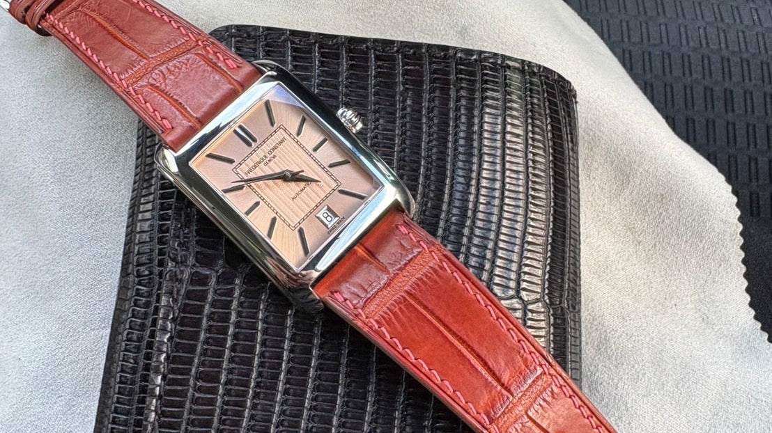 フレデリック・コンスタント クラシック カレ サーモン文字盤用 コニャックワニ革 サーモンステッチ 純正尾錠時計ベルト革 腕時計バンドオーダー