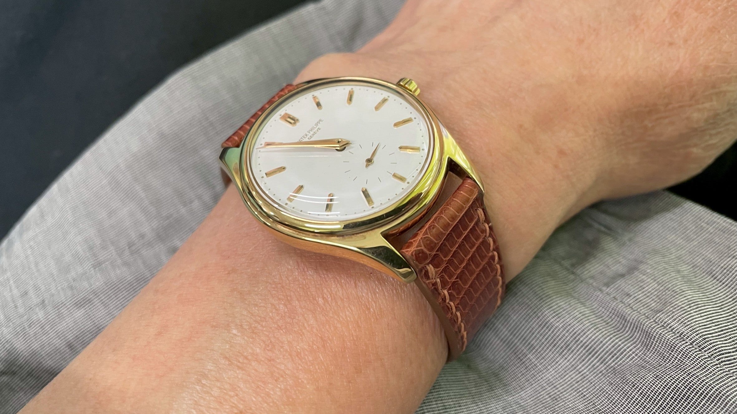 パテック フィリップ カラトラバ用 リザード革 ブラウン 純正尾錠時計ベルト革 腕時計バンドオーダー