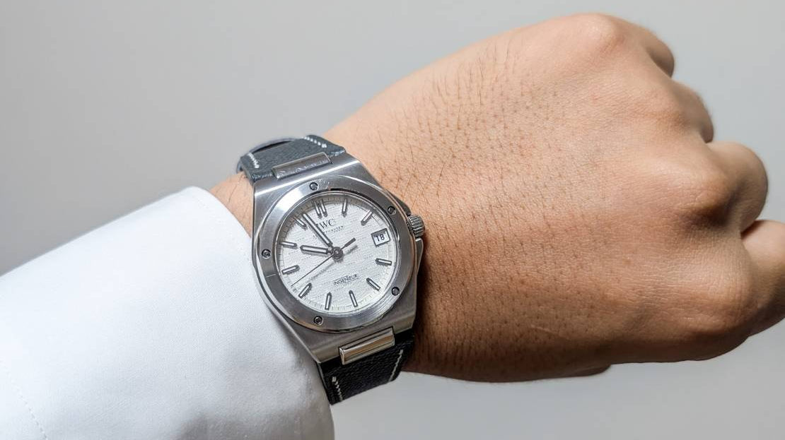 IWC インヂュニア オートマティック35用 エプソン革 グレー 凹型 ホワイトステッチ時計ベルト革