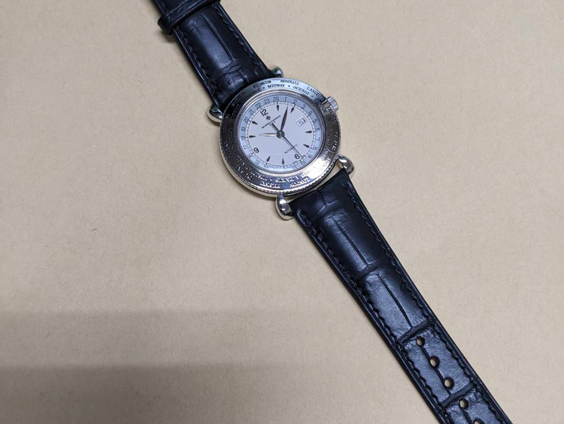 ヴァシュロン・コンスタンタン エヴァシオン 世界限定100本 48250用 艶消しクロコダイル革 ブラック カーブエンド時計ベルト革