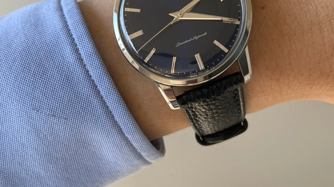 グランドセイコー エレガンスコレクション 初代グランドセイコー用 黒桟革 ブラック 同系色ステッチ時計ベルト革