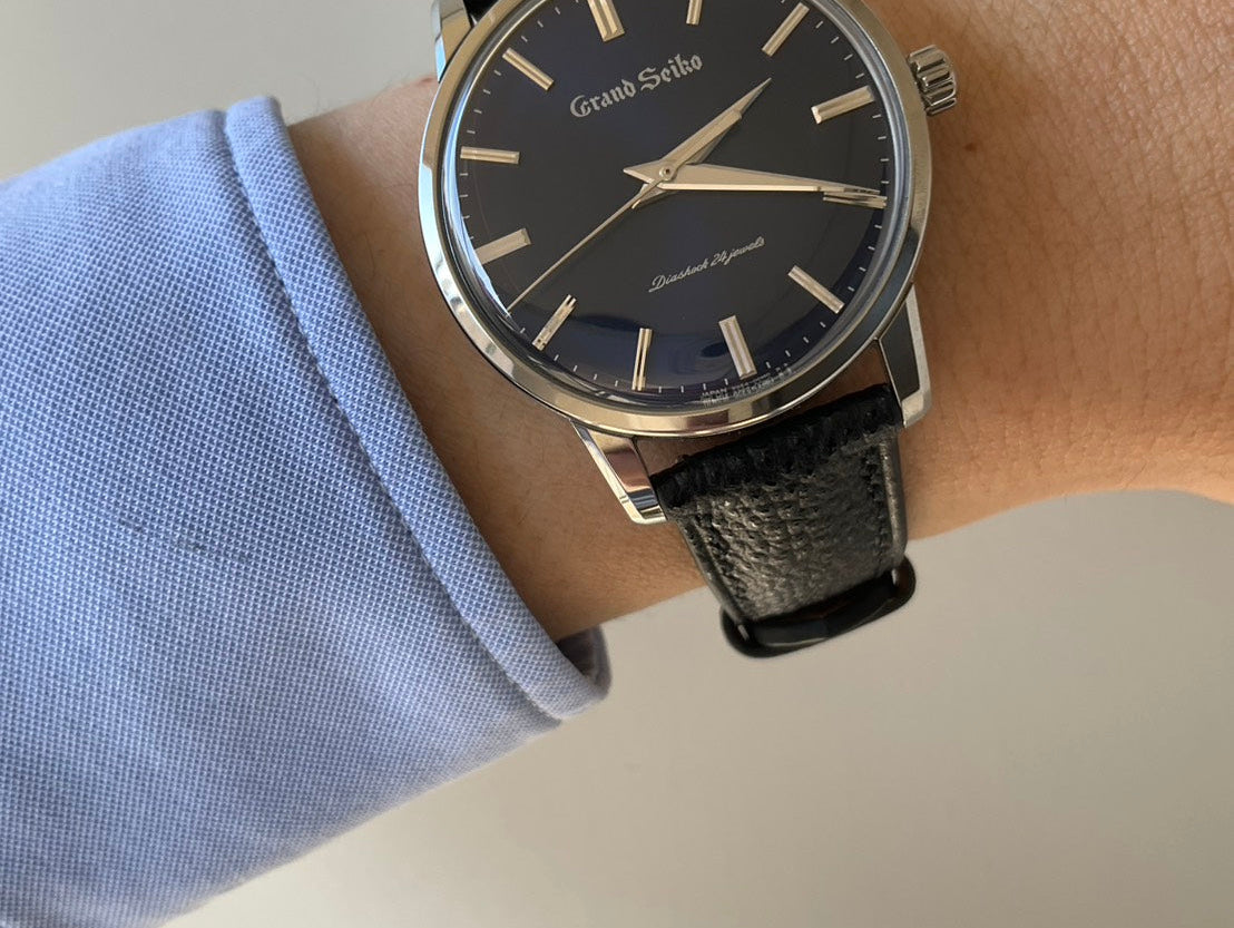 グランドセイコー エレガンスコレクション 初代グランドセイコー用 黒桟革 ブラック 同系色ステッチ時計ベルト革