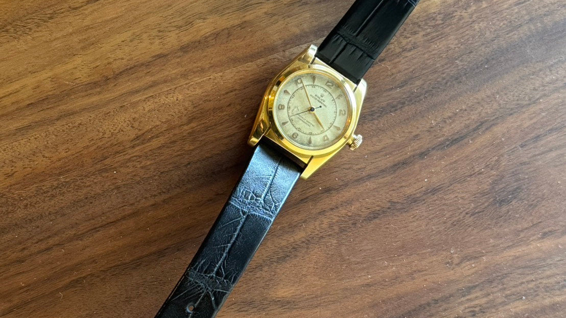 ロレックス バブルバック Ref.2940 14K/GOLD用 クロコダイル革 ブラック ヘリ返し仕立て時計ベルト革