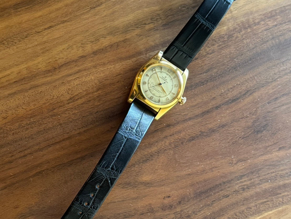 ロレックス バブルバック Ref.2940 14K/GOLD用 クロコダイル革 ブラック ヘリ返し仕立て時計ベルト革