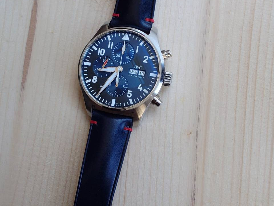 IWC Pilot Le Petit Prince Chronograph用 ネイビー コードバン レッドステッチ時計ベルト革
