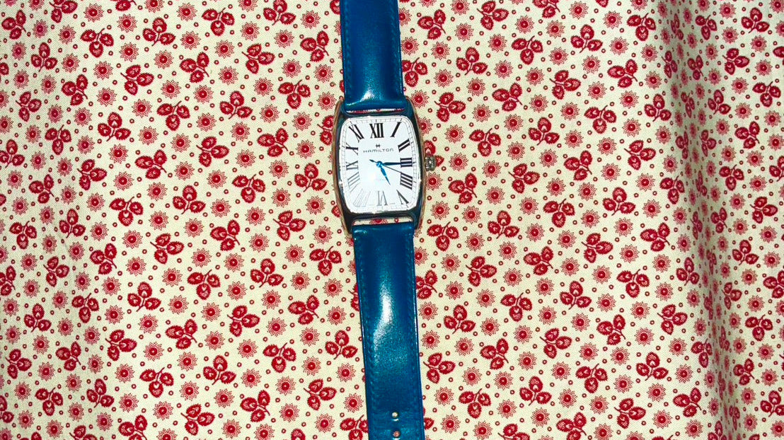 Hamilton用 ブルー コードバン 同系色ステッチ時計ベルト革 製作実例