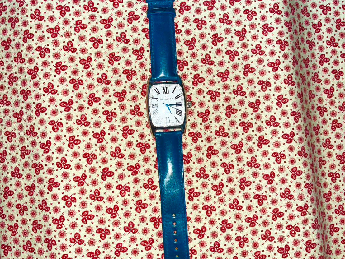 Hamilton用 ブルー コードバン 同系色ステッチ時計ベルト革 製作実例