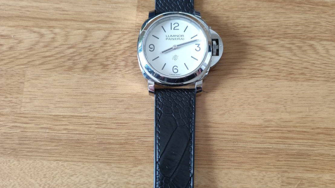 Panerai Luminor Base Logo用 ブラック オーストリッチレッグ 同系色ステッチ時計ベルト革