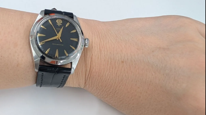 チュードル デカバラ 手巻き オイスター用 ブラッククロコダイル 同系色ステッチ時計ベルト革 腕時計バンドオーダー