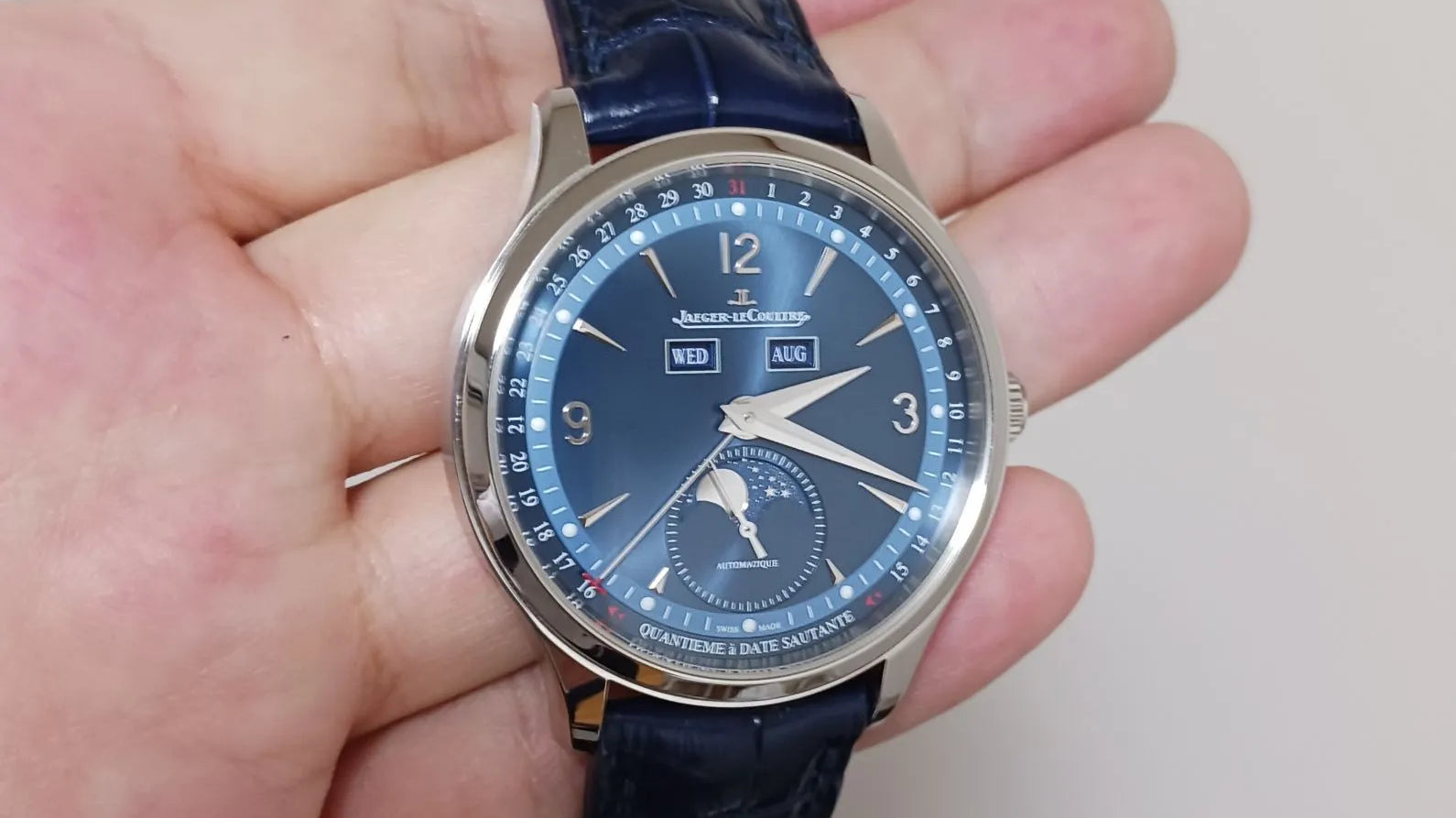 ジャガールクルト マスターコントロールカレンダー用 ネイビークロコダイル時計ベルト革 腕時計バンドオーダー