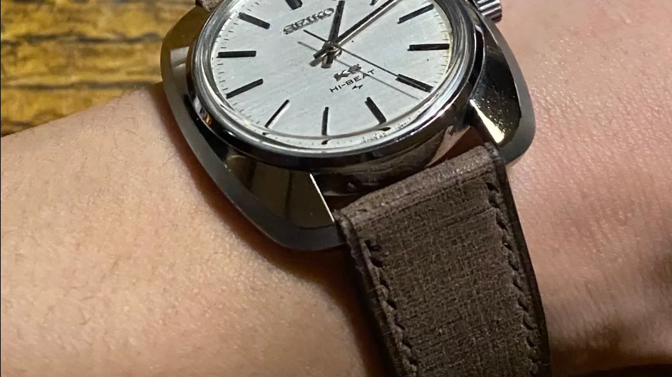 キングセイコー ハイビート用 チョコレート植物タンニン鞣しバベルレザー 同系色ステッチ時計ベルト革 腕時計バンドオーダー