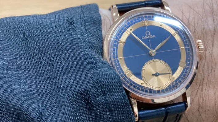 オメガ ルネッサンス 1894 オメガ生誕100周年 K18PG用 ネイビークロコダイル 同系色ステッチ Dバックル時計ベルト革