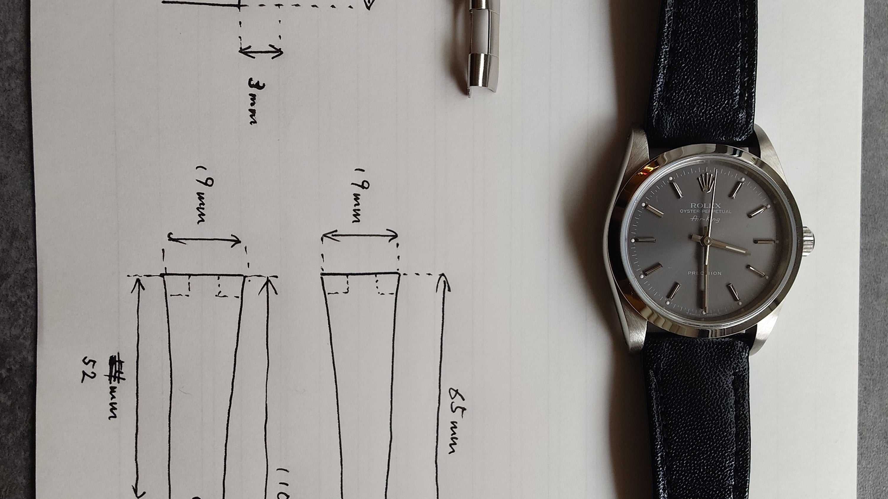 ロレックス エアキング グレー文字盤用 凸型カーフスキンエプソン革時計ベルト革オーダー