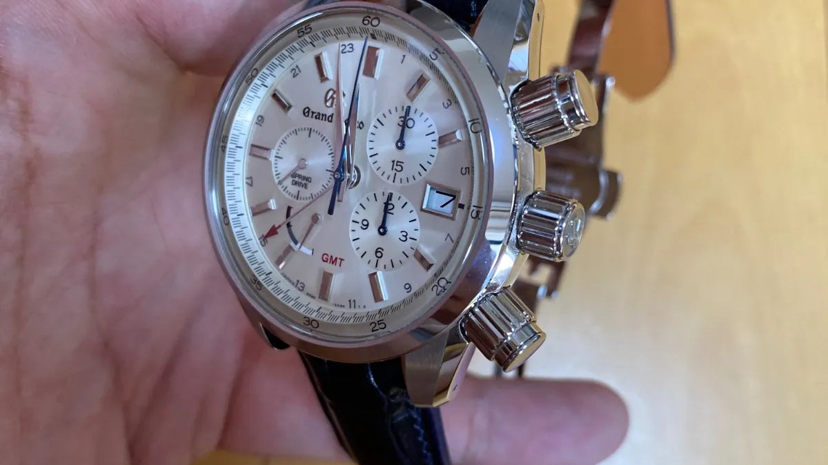 グランドセイコー スポーツコレクション スプリングドライブ クロノグラフ用 ネイビーアリゲーター時計ベルト革 隠しステッチ仕様