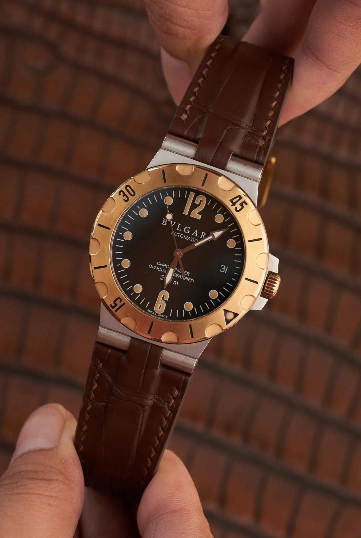 ブルガリ ディアゴノ 時計ベルト ワニ革 オーダー