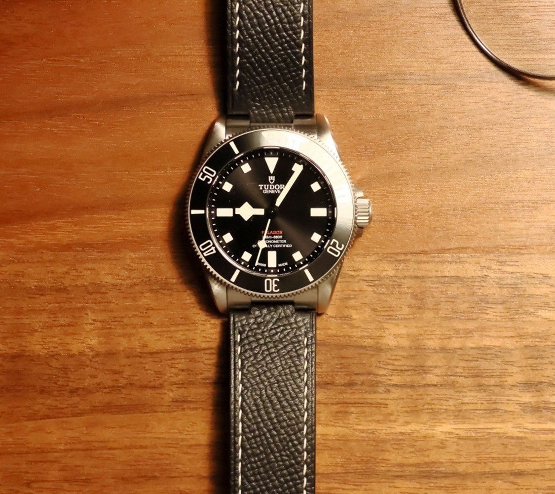 凸型 ブラック カーフ エプソン チューダー 腕時計ベルト 長さ調整