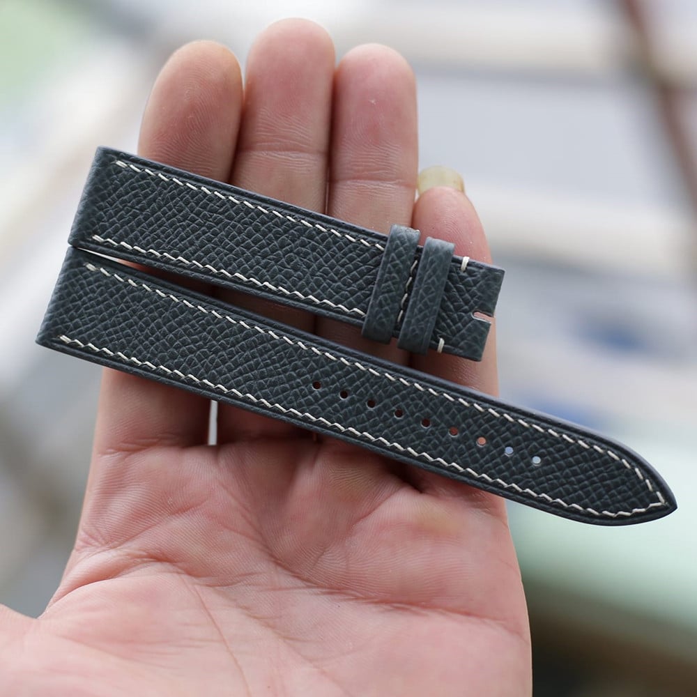灰色 カーフ エプソン革 腕時計ベルト 手作り