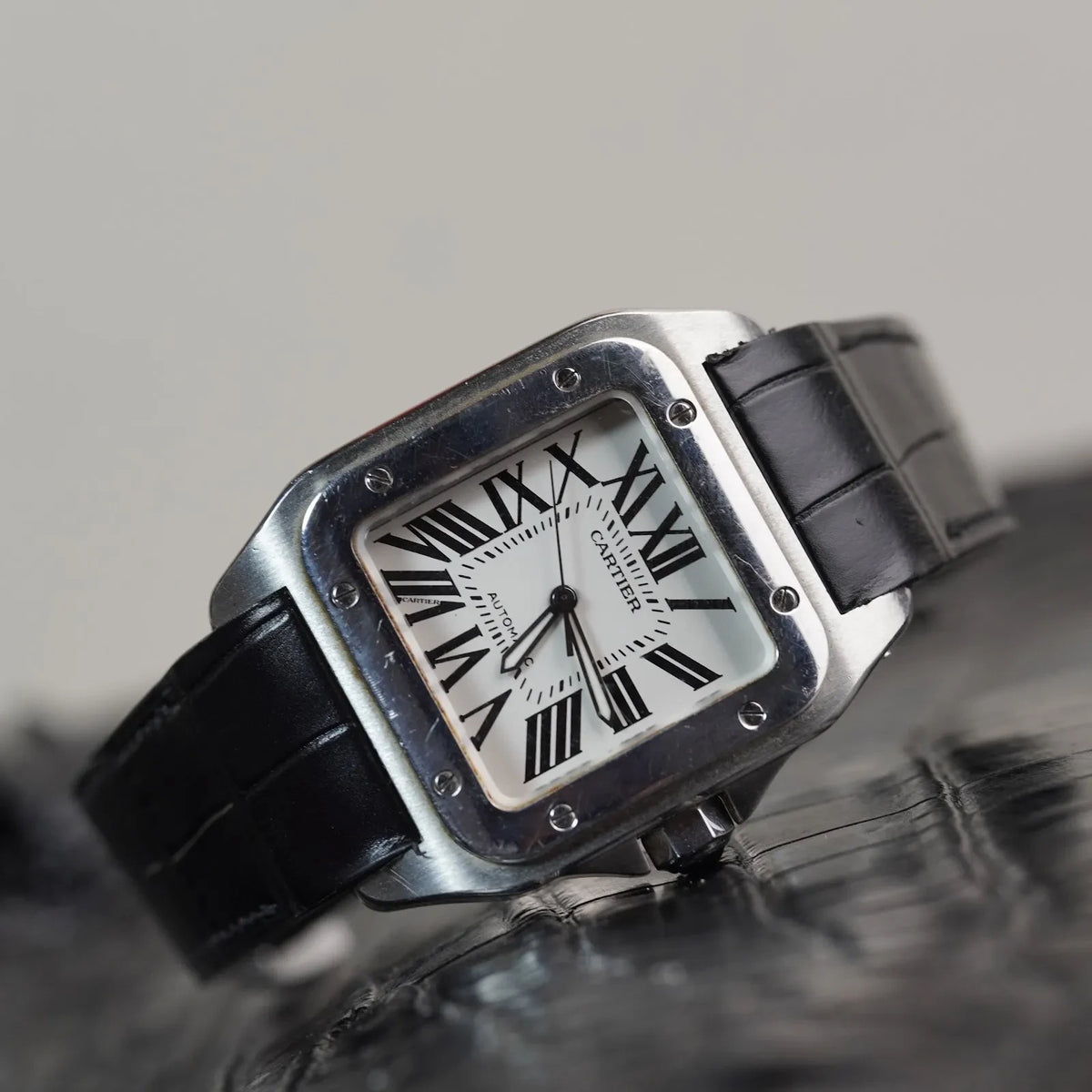 カルティエ サントス100用 オーダーメイド革ベルト 折りたたみタイプ