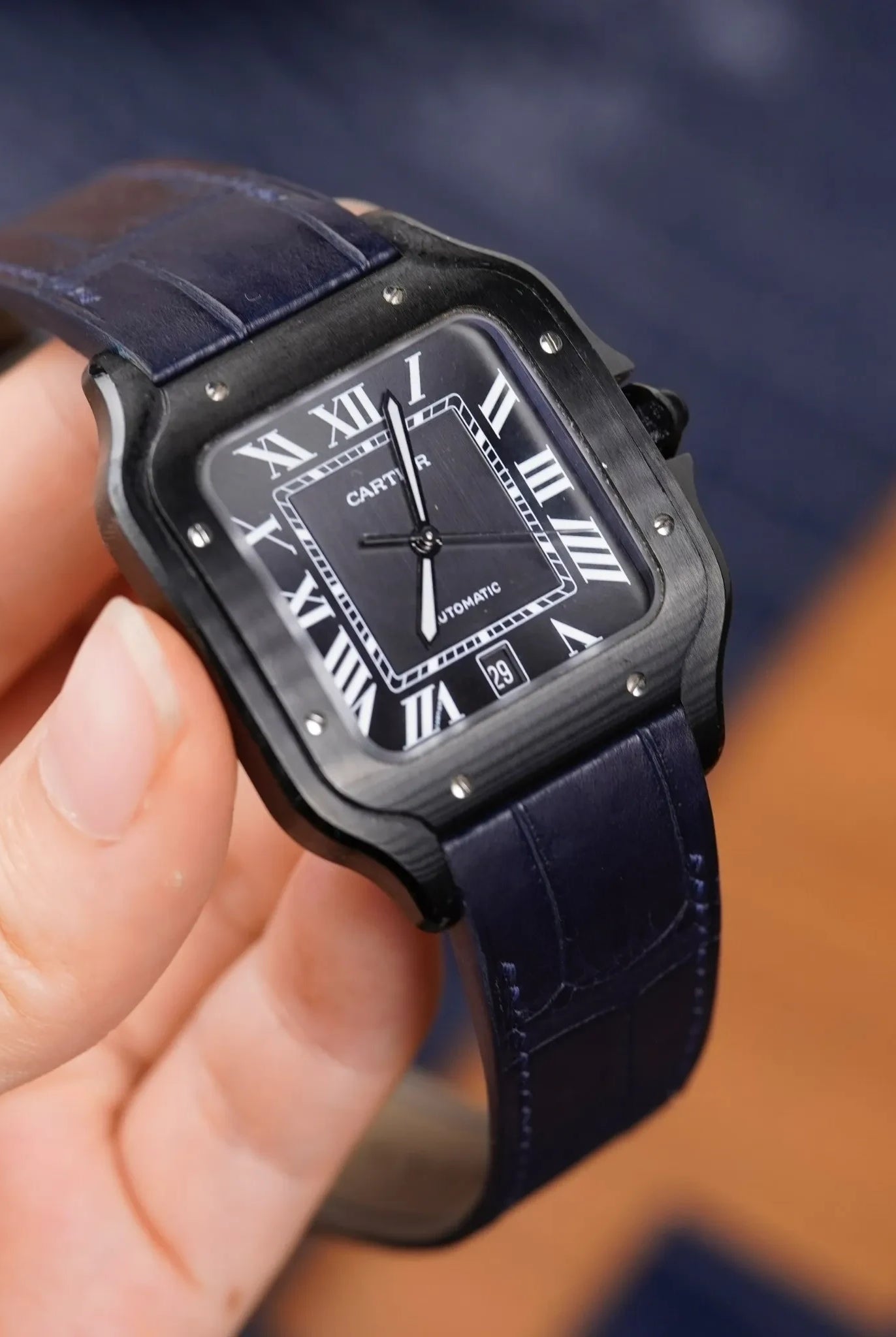 ネイビー クロコダイル サントス ドゥ カルティエ用 腕時計ベルト