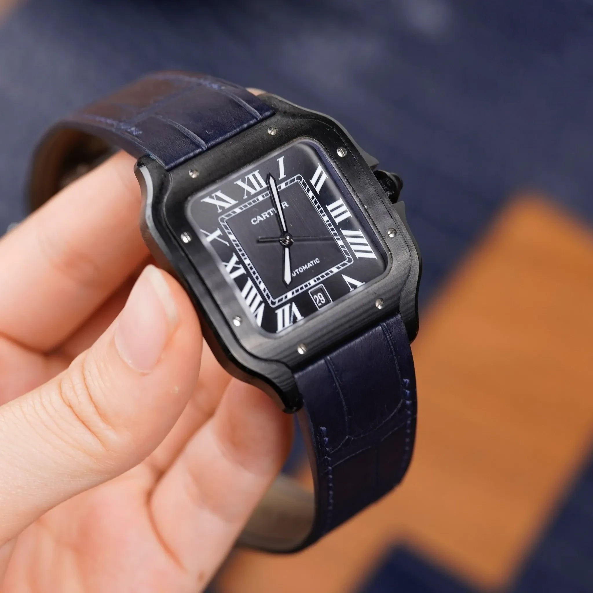 ネイビー クロコダイル サントス ドゥ カルティエ用 腕時計ベルト