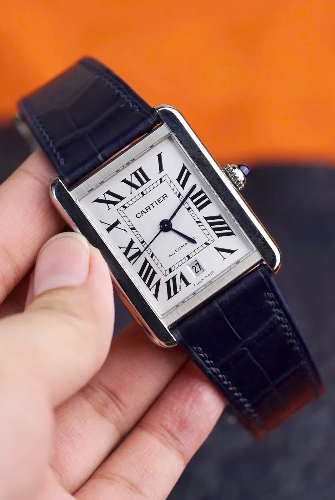 カルティエタンク ネイビー クロコダイル ハンドメイド 折りたたみタイプ