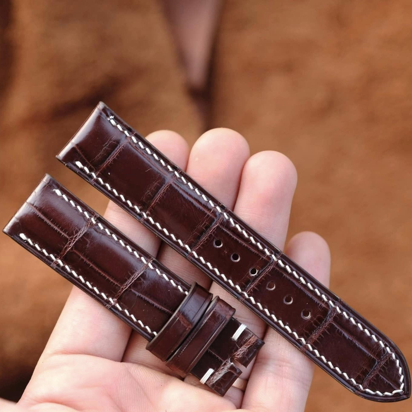 腕時計ベルトブラウンアリゲーターワニ革