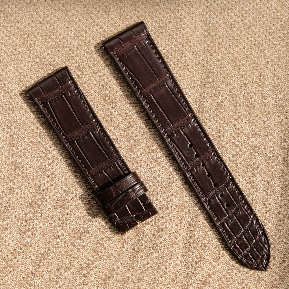 腕時計ベルト こげ茶 クロコダイル 手作り