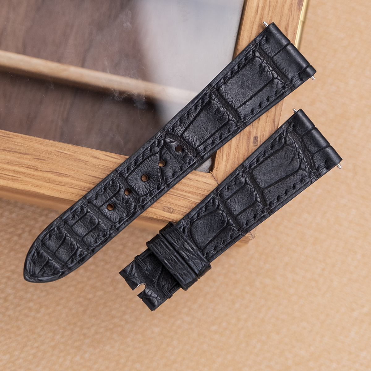 腕時計ベルト ブラック アリゲーター フラットタイプ