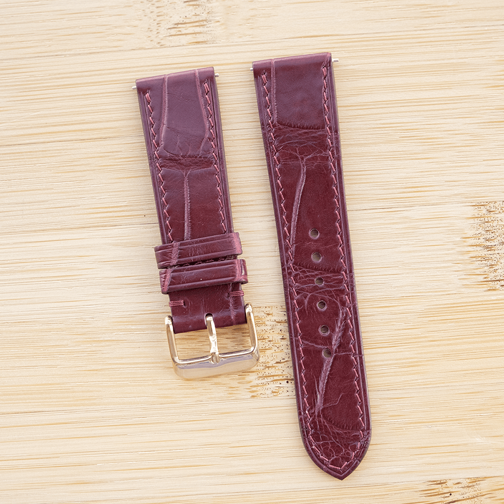 ワインレッド クロコダイル 手作り 腕時計バンド