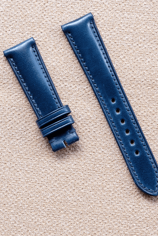 ブルー コードバン革 腕時計ベルト 長さ調整