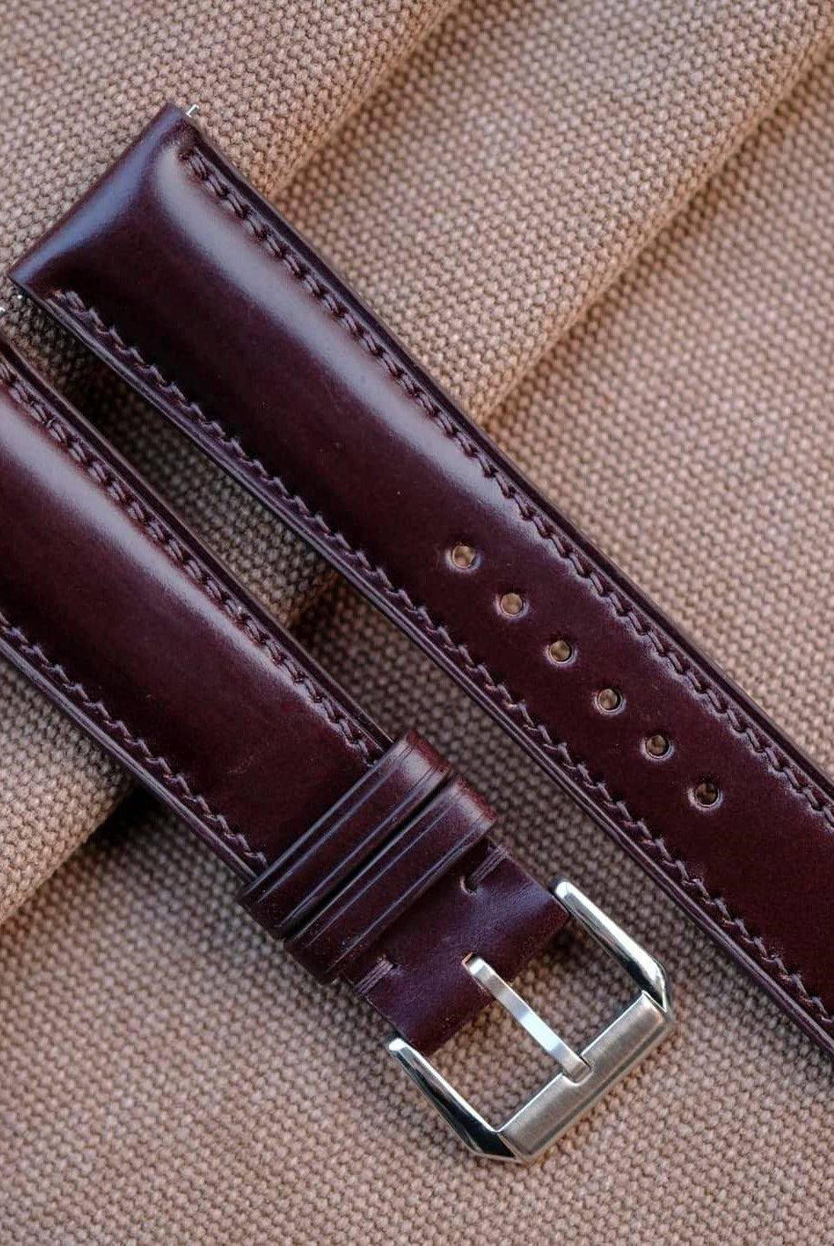 バーガンディ コードバン革 腕時計ベルト