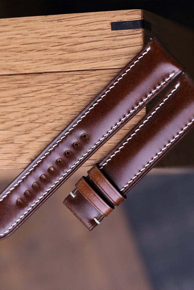 レッドブラウン コードバンレザー 腕時計ベルト