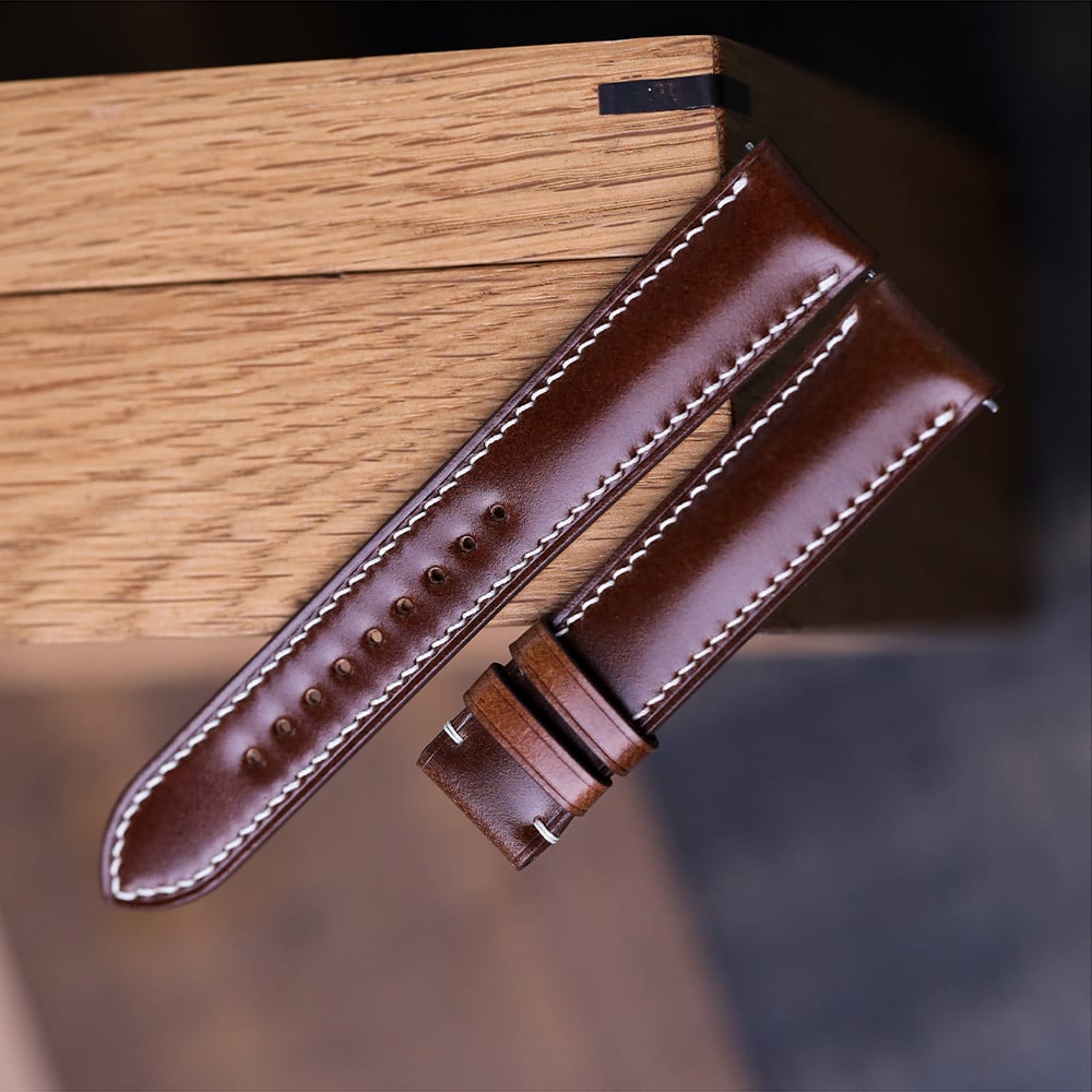 レッドブラウン コードバンレザー 腕時計ベルト