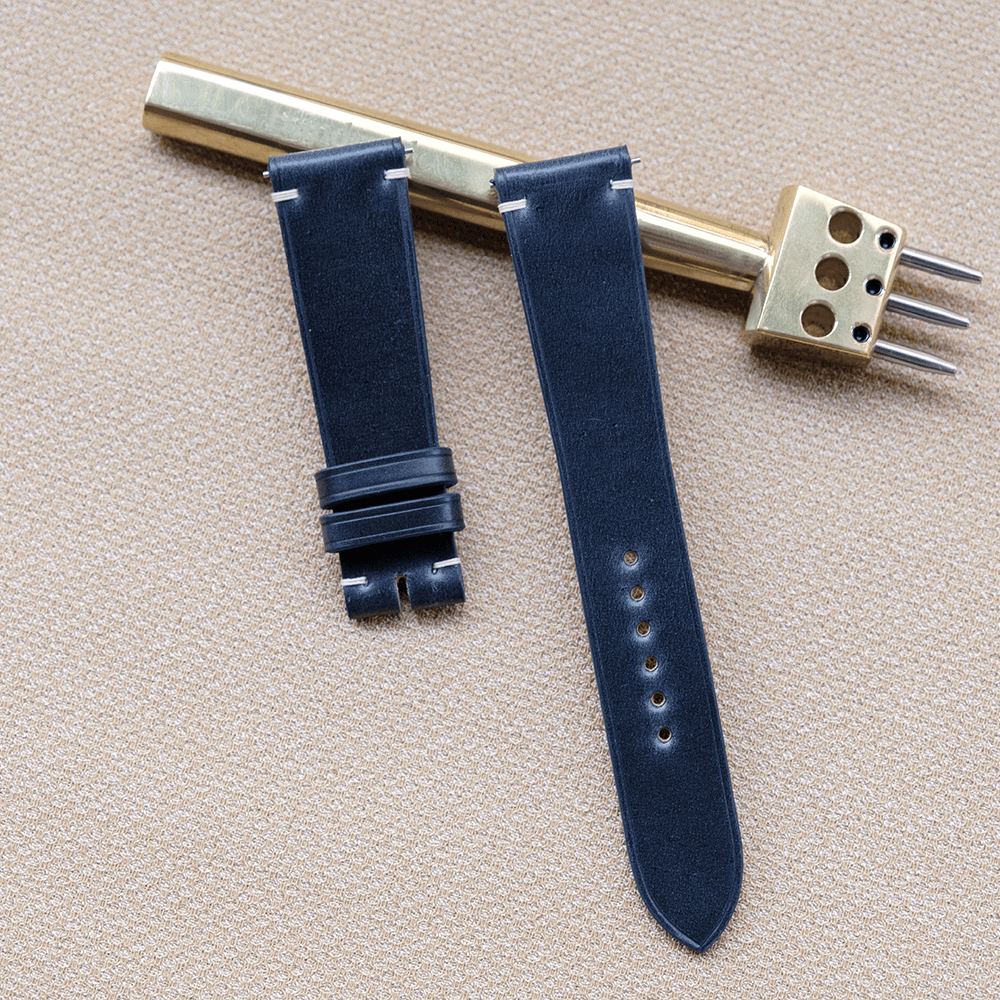 ネイビー コードバン革 腕時計ベルト 手作り 長さ指定