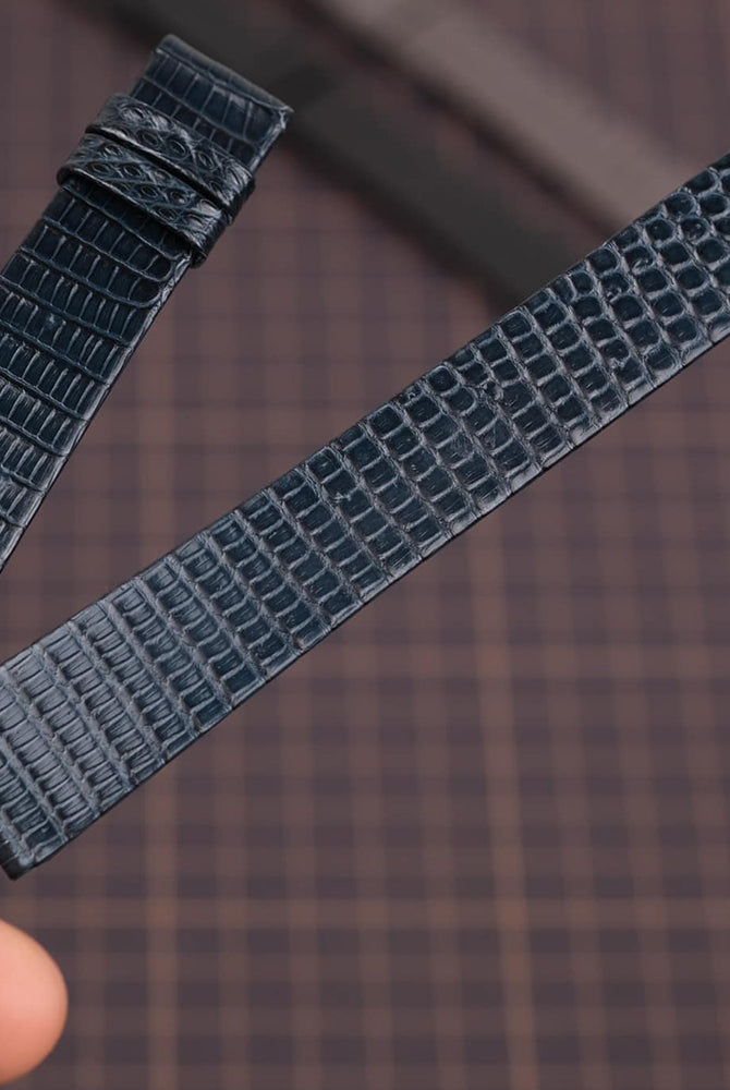 ヘリ返し仕立て ネイビー リザード トカゲ革 腕時計ベルト