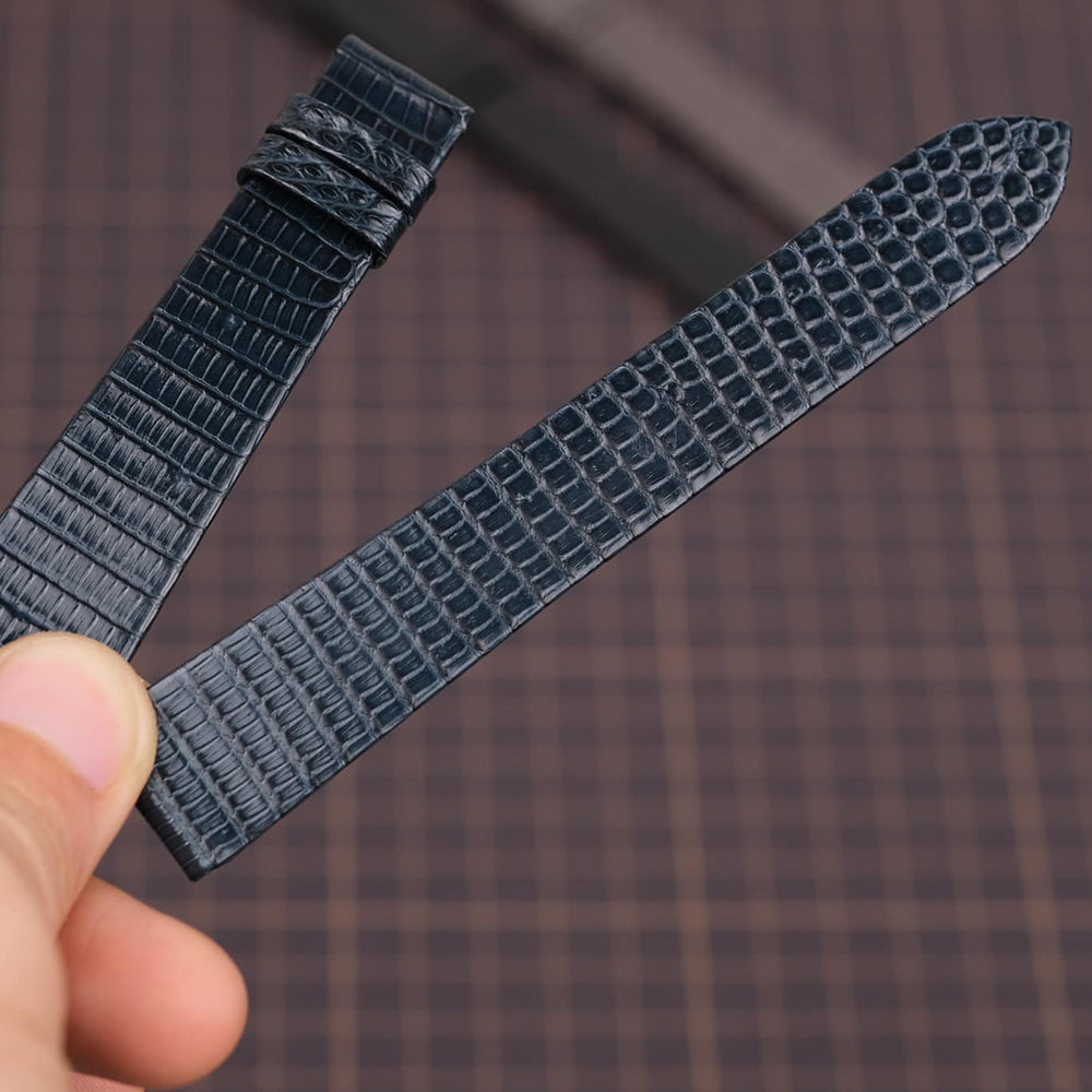 ヘリ返し仕立て ネイビー リザード トカゲ革 腕時計ベルト