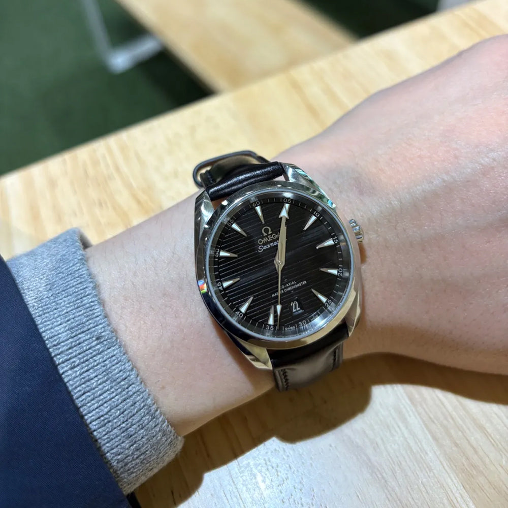Omega Seamaster Aqua Terra 150M用 ブラック コードバン 同系色ステッチ時計ベルト革