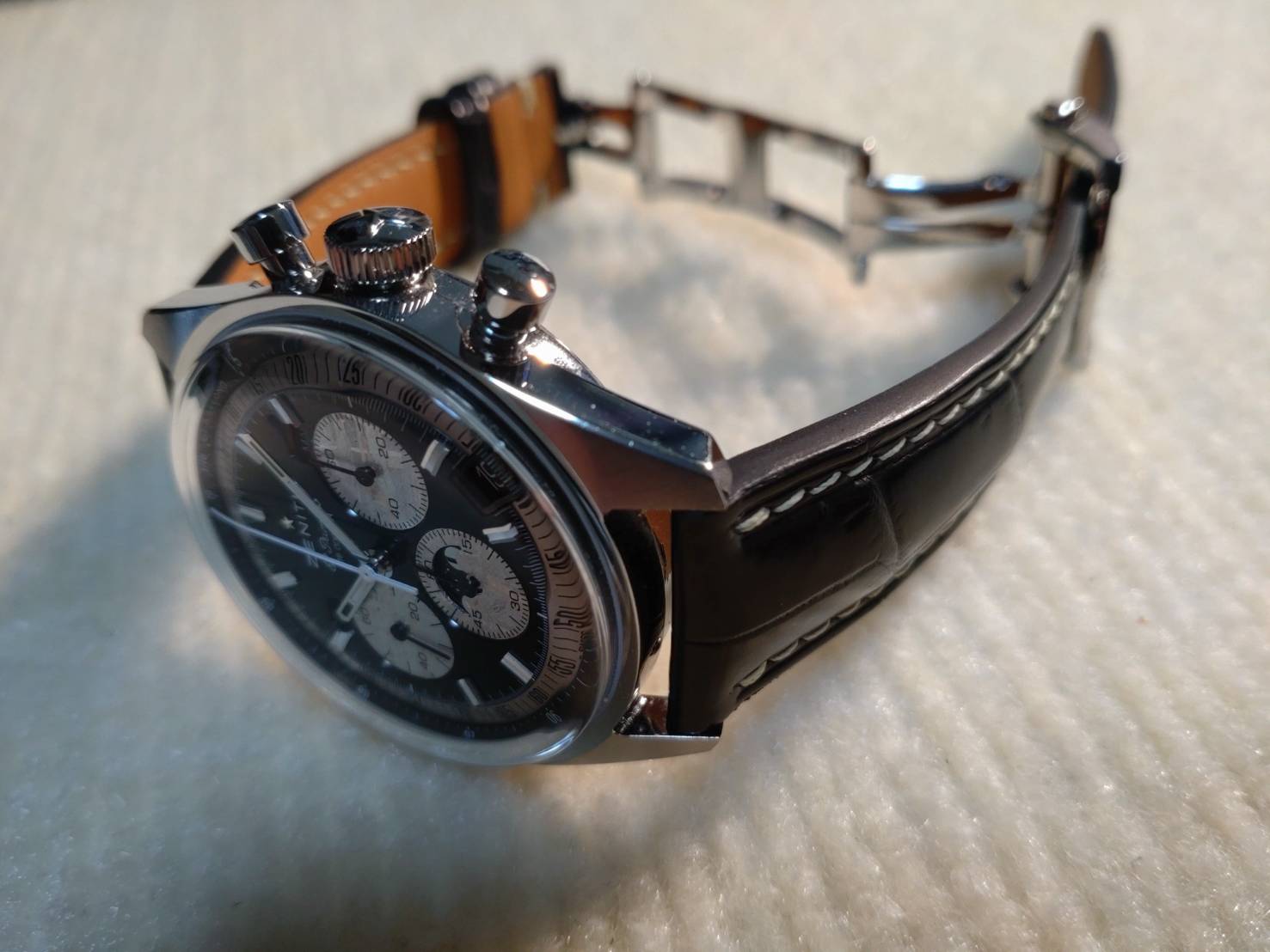 ゼニス クロノマスター オリジナル トリプルカレンダー ホディンキー用 クロコダイル革時計ベルト革オーダー