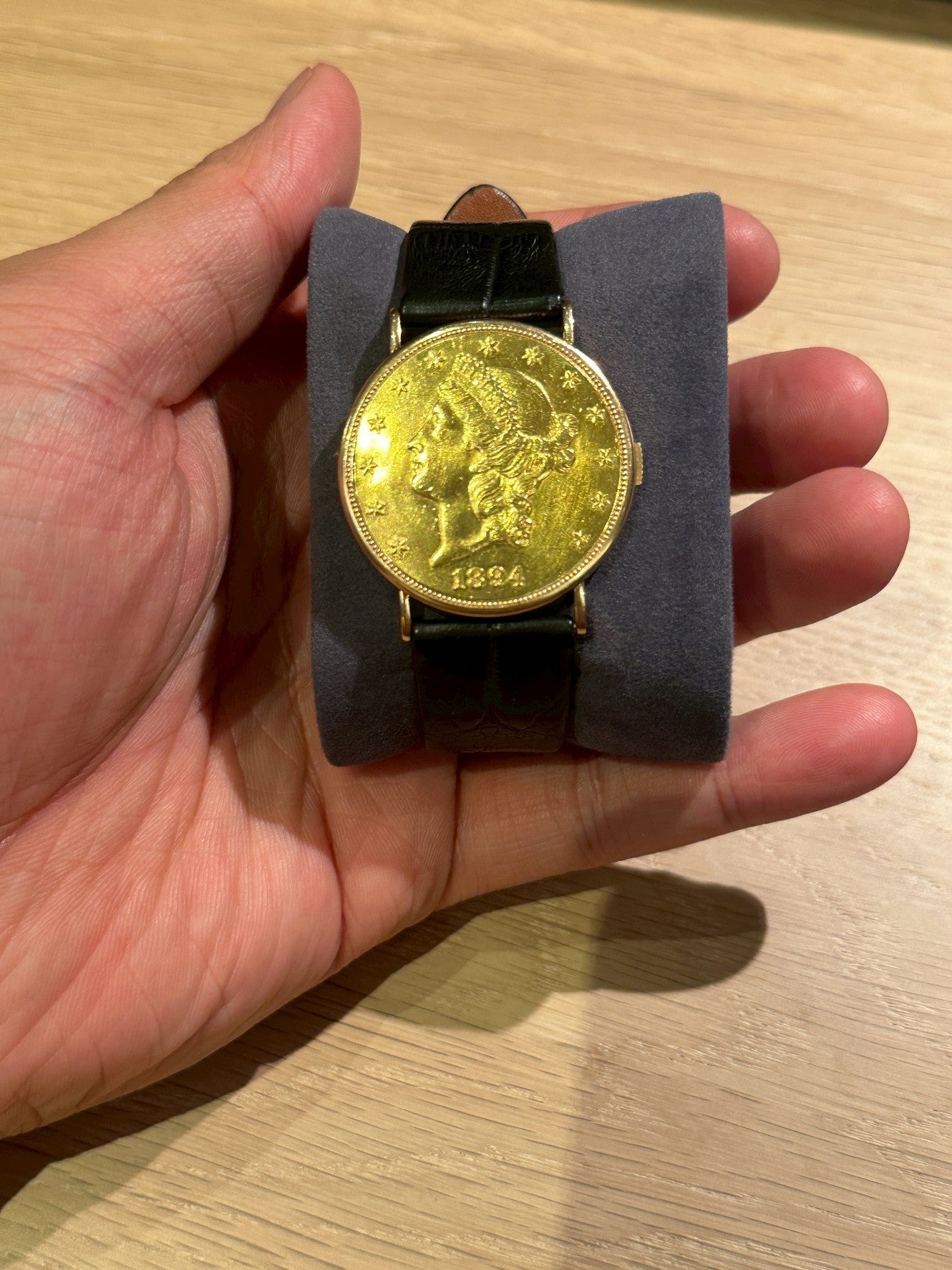 ピアジェ コインウォッチ 20ドル 1894年用 ブラッククロコダイルレザーストラップ ヘリ返し仕立て