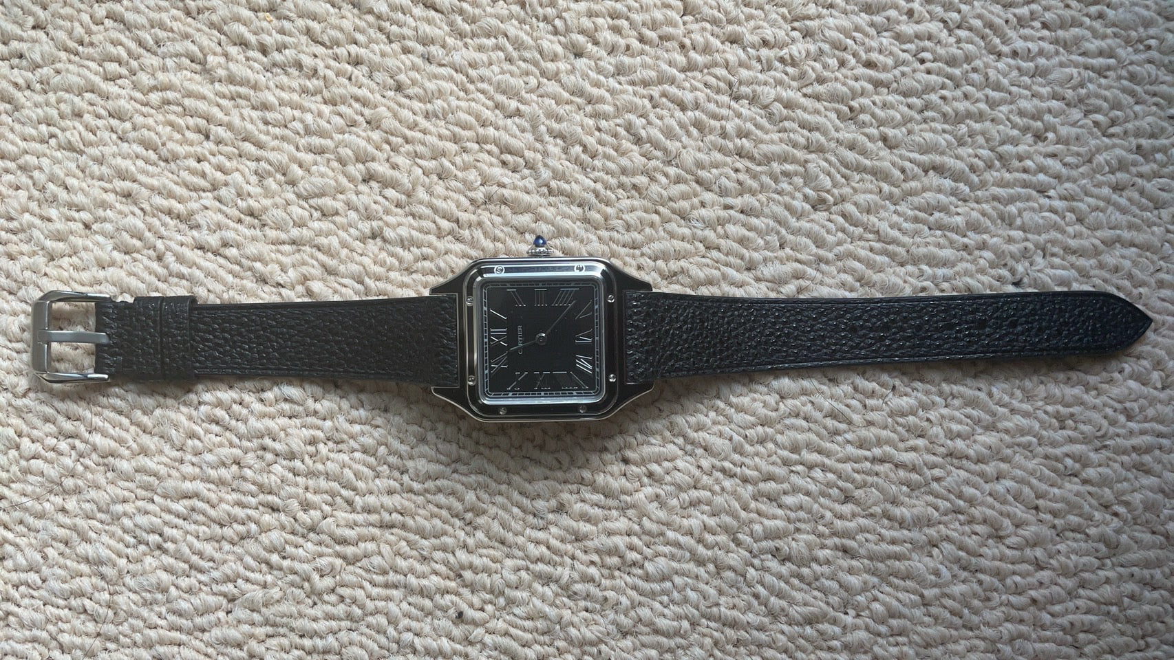 カルティエ サントス デュモン用 姫路黒桟革 ブラック クイックスイッチ付き時計ベルト革 スピード発送対応