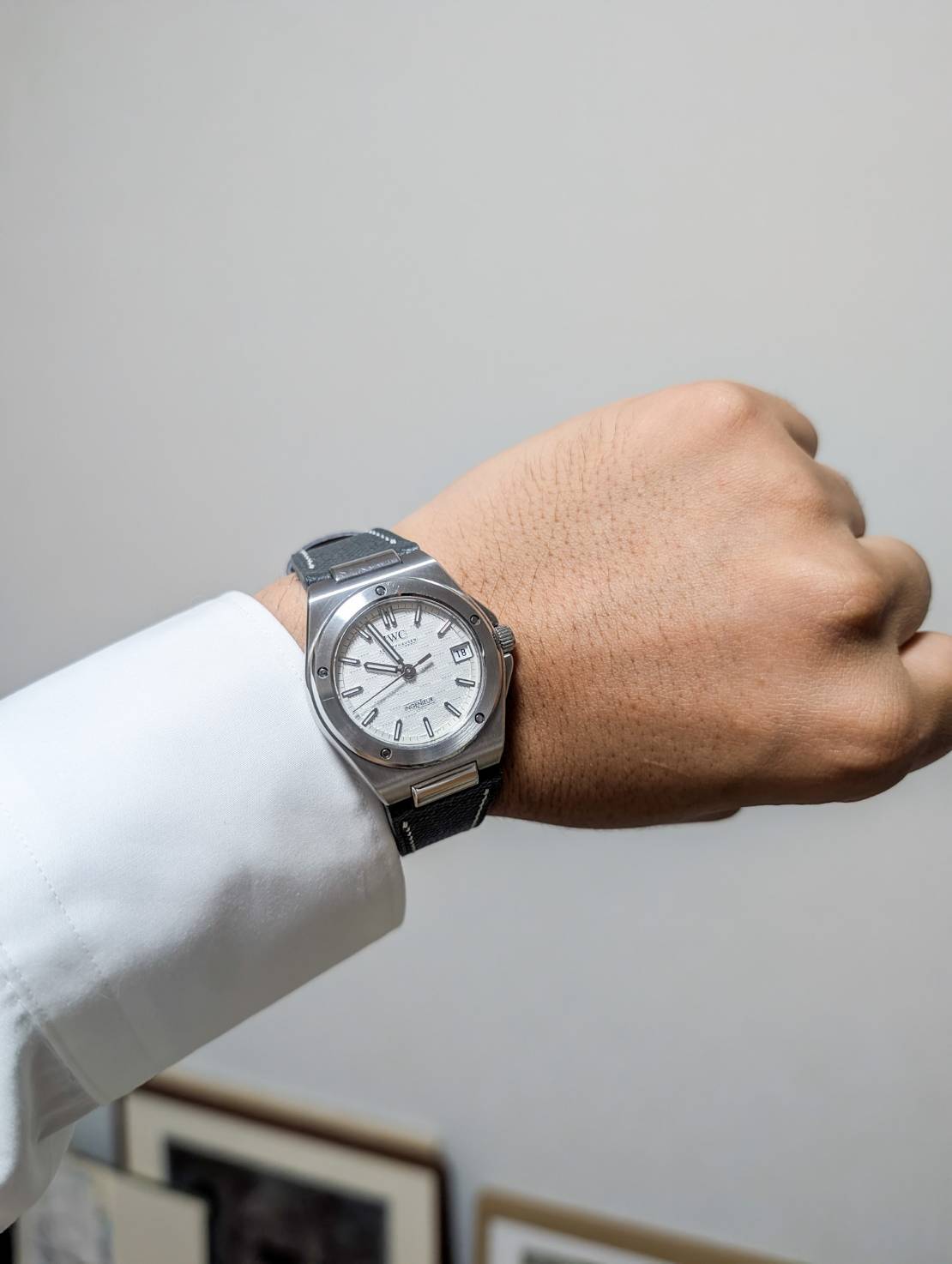 IWC インヂュニア オートマティック35用 エプソン革 グレー 凹型 ホワイトステッチ時計ベルト革