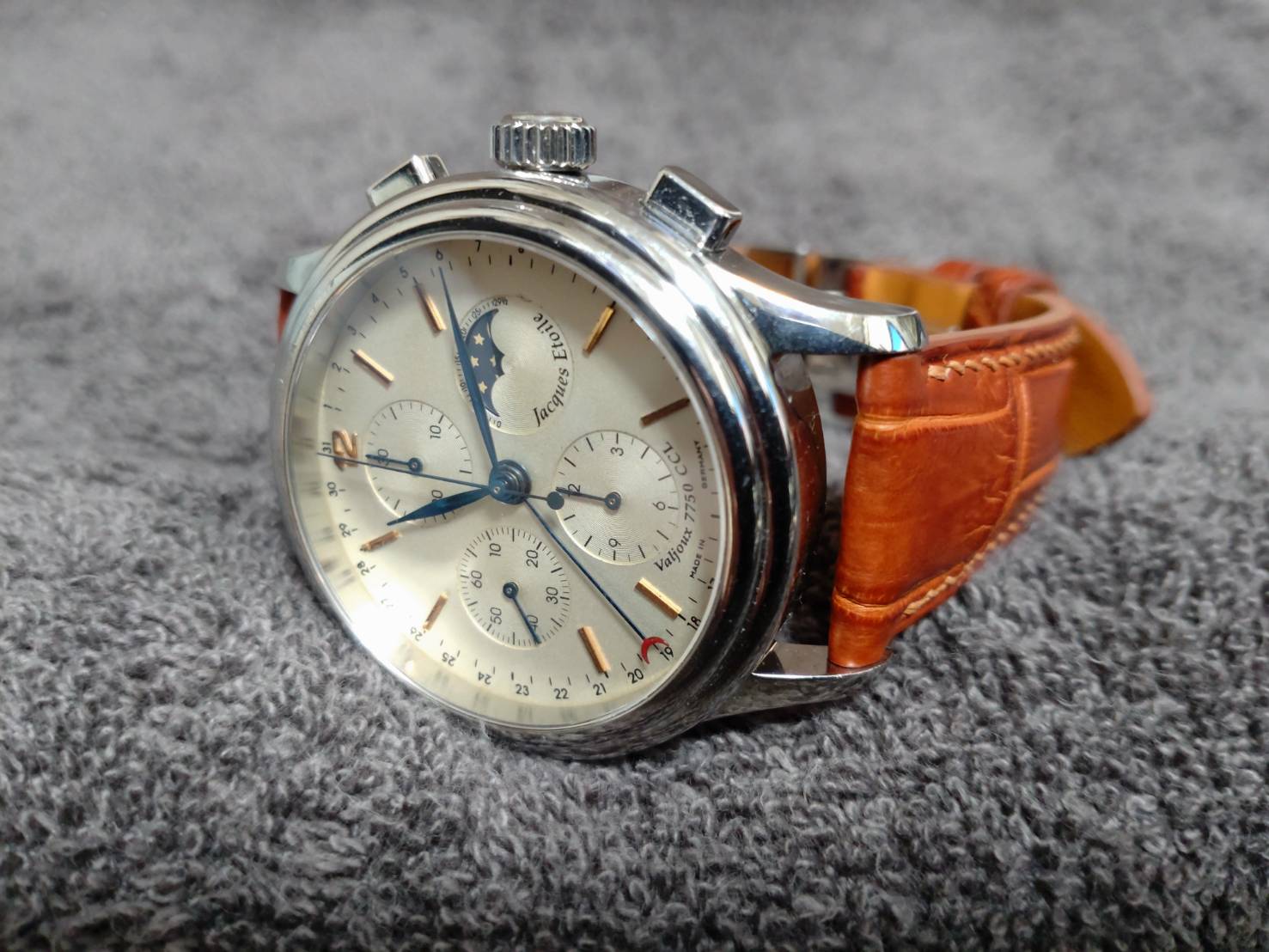 Jacques Etoile用 クロコダイル革 コニャック ツェルマット裏革 隠しステッチ時計ベルト革 腕時計バンドオーダー