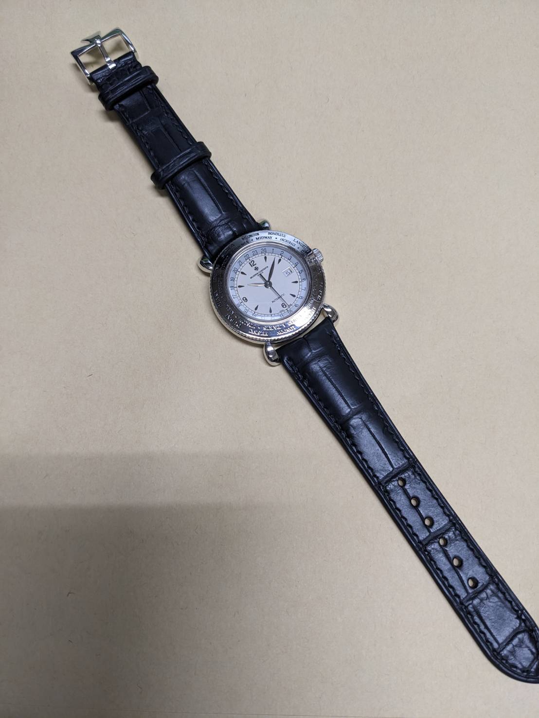 ヴァシュロン・コンスタンタン エヴァシオン 世界限定100本 48250用 艶消しクロコダイル革 ブラック カーブエンド時計ベルト革