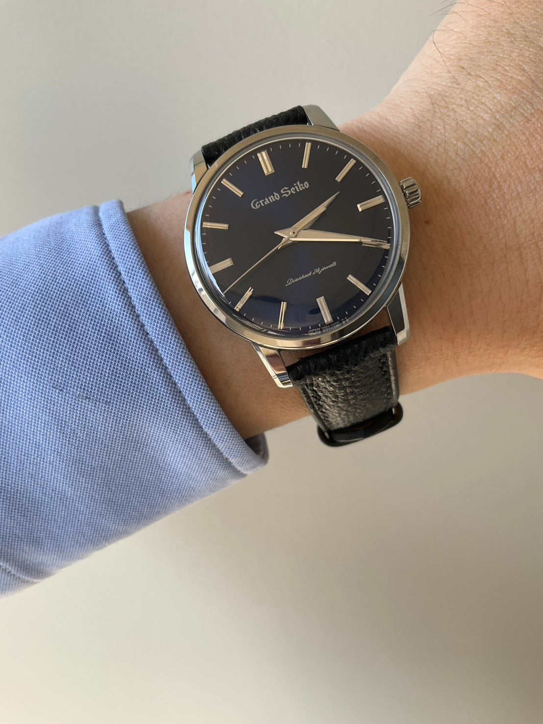 グランドセイコー エレガンスコレクション 初代グランドセイコー用 黒桟革 ブラック 同系色ステッチ時計ベルト革