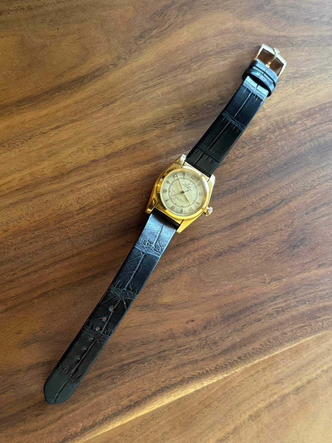 ロレックス バブルバック Ref.2940 14K/GOLD用 クロコダイル革 ブラック ヘリ返し仕立て時計ベルト革