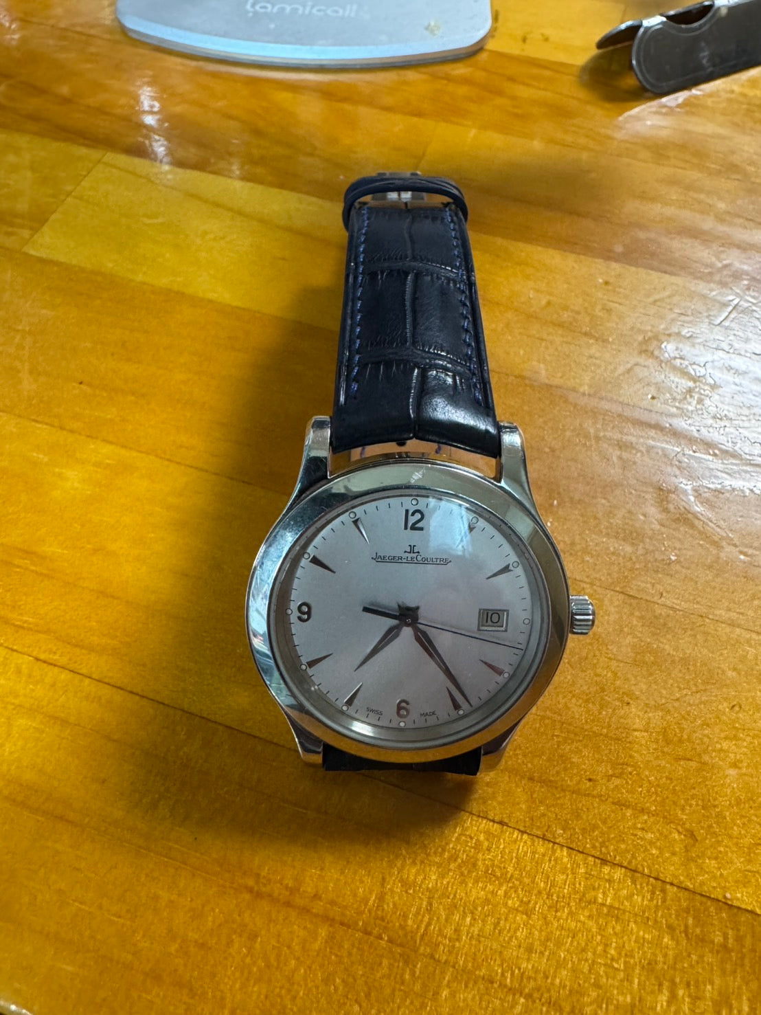 ジャガー・ルクルト マスターコントロール デイト用 ダークネイビー ワニ革 カーブエンド時計ベルト｜JLC Handmade